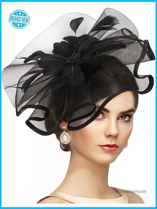 Vintage Tea Party Fascinator Headband - Mesh Kentucky Derby Hat with Feathers